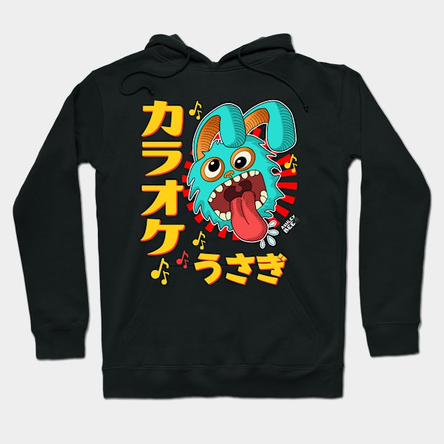 Crazy Karaoke Rabbit Manga Cartoon Style Hoodie by Ashley-Bee